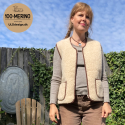 "LIV" Beige ULD vest, med brune kanter og med lynls og lommer til VOKSNE 