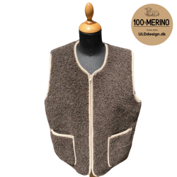 "LIV" Brun ULD vest, med beige kantbnd, og med lynls og lommer til VOKSNE 