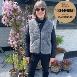 "KIM" Mrkegr ULD vest,  med lynls og lommer til VOKSNE 