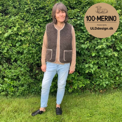 "LIV" Brun ULD vest, med beige kantbnd, og med lynls og lommer til VOKSNE 