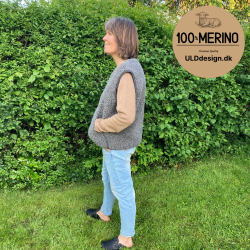 "KIM" Mrkegr ULD vest,  med lynls og lommer til VOKSNE 