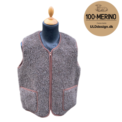 "LIV" Brun ULD vest, med lynls og lommer til VOKSNE 