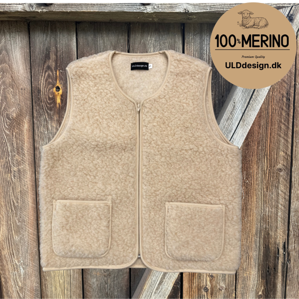  "LIV" beige ULD vest, med lynl�s og lommer til VOKSNE 