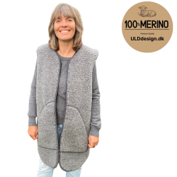 "Lange Lise" Mrkegr lang ULD vest med lynls og lommer 