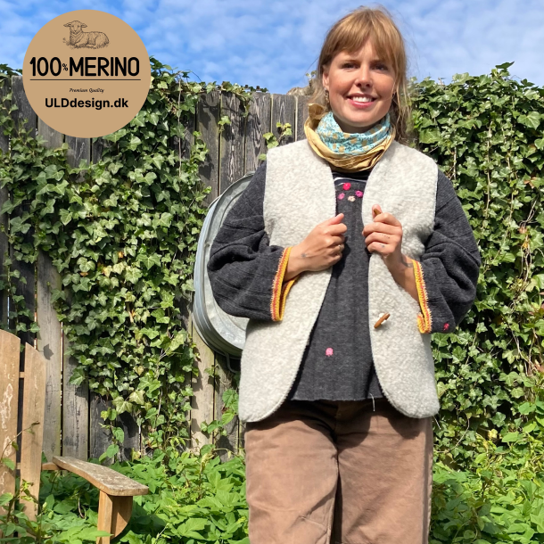  "SOL" lysegr ULD vest med knapper til VOKSNE