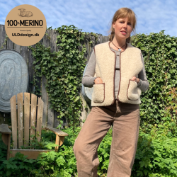 "LIV" Beige ULD vest, med brune kanter og med lynls og lommer til VOKSNE 