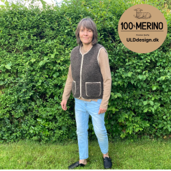 "LIV" Brun ULD vest, med beige kantbnd, og med lynls og lommer til VOKSNE 