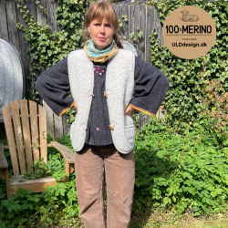 "Hygge" Lysegrå ULD vest med knapper og lommer, til VOKSNE