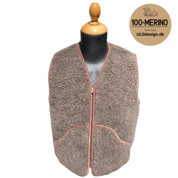 "KIM" Brun ULD vest, med lynls og lommer til VOKSNE 