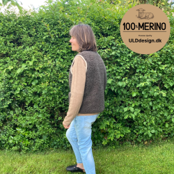 "LIV" Brun ULD vest, med beige kantbnd, og med lynls og lommer til VOKSNE 
