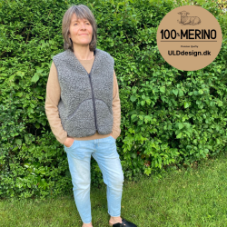 "KIM" Mrkegr ULD vest,  med lynls og lommer til VOKSNE 