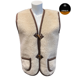 "Hygge" Beige ULD vest med brune kanter, knapper og lommer til VOKSNE