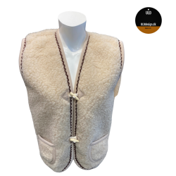  "Hygge"  Beige ULD vest med brune zig zag kanter, til VOKSNE 