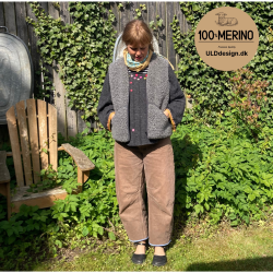 "KIM" Mrkegr ULD vest,  med lynls og lommer til VOKSNE 