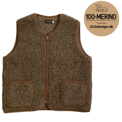 "LIV" Brun ULD vest, med lynls og lommer til VOKSNE 