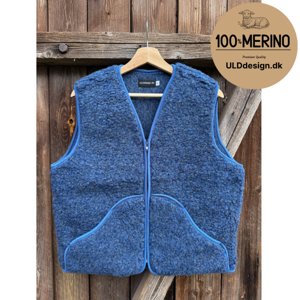 "KIM" Bl� ULD vest, med lynl�s og lommer til VOKSNE 
