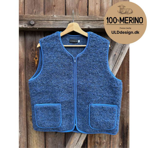 "LIV" Bl� ULD vest, med lynl�s og lommer til VOKSNE 