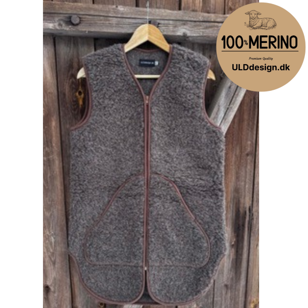  "Lange Lise" Brun lang ULD vest med lynl�s og lommer 