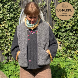 "KIM" Mrkegr ULD vest,  med lynls og lommer til VOKSNE 