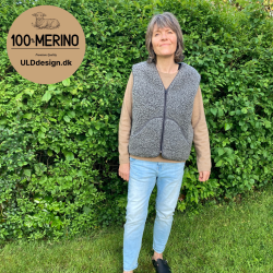 "KIM" Mrkegr ULD vest,  med lynls og lommer til VOKSNE 