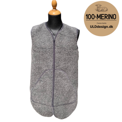 "Lange Lise" Mrkegr lang ULD vest med lynls og lommer 