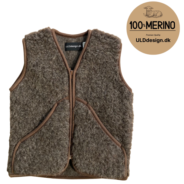 "Pil" mørkebrun ULD vest til børn