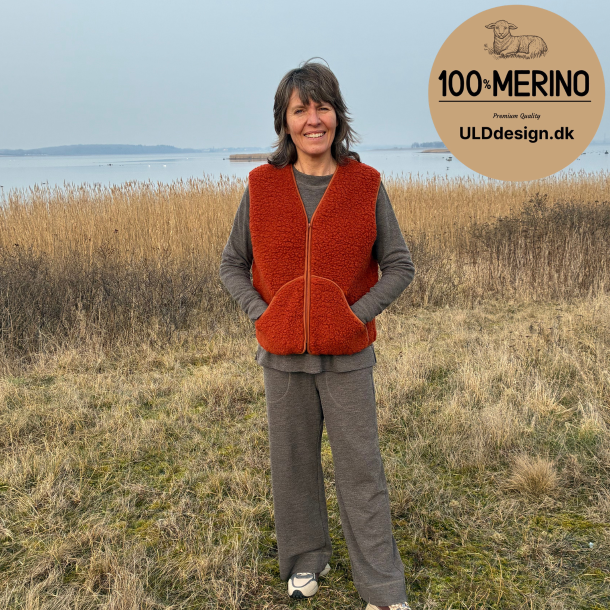  "KIM" br�ndt orange ULD vest, med lynl�s og lommer til VOKSNE 