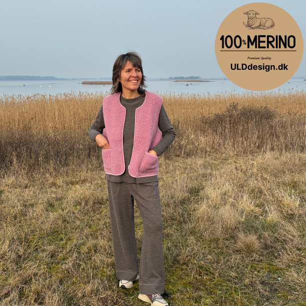 "LIV" gammel rosa ULD vest, med lynl�s og lommer til VOKSNE 