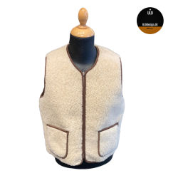 "LIV" Beige ULD vest, med brune kanter og med lynls og lommer til VOKSNE 
