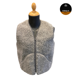 "KIM" Mrkegr ULD vest,  med lynls og lommer til VOKSNE 