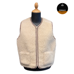 "LIV" Beige ULD vest, med brunt zig zak bnd, og med lynls og lommer til VOKSNE 