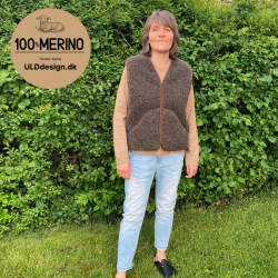 "KIM" Brun ULD vest, med lynls og lommer til VOKSNE 