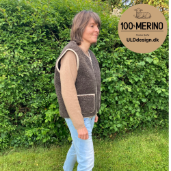 "LIV" Brun ULD vest, med beige kantbnd, og med lynls og lommer til VOKSNE 