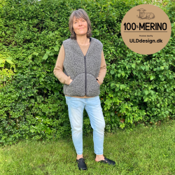 "KIM" Mrkegr ULD vest,  med lynls og lommer til VOKSNE 