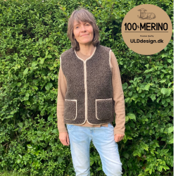 "LIV" Brun ULD vest, med beige kantbnd, og med lynls og lommer til VOKSNE 