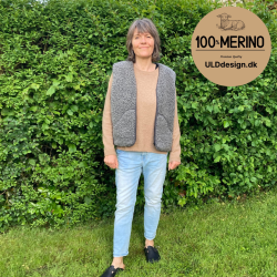 "KIM" Mrkegr ULD vest,  med lynls og lommer til VOKSNE 