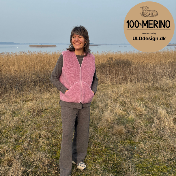 "KIM" gammel rosa ULD vest, med lynl�s og lommer til VOKSNE 