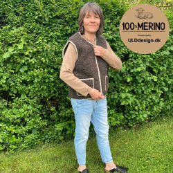 "LIV" Brun ULD vest, med beige kantbnd, og med lynls og lommer til VOKSNE 
