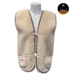  "Hygge"  Beige ULD vest med bl zig zag kanter, til VOKSNE 