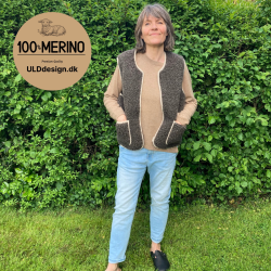 "LIV" Brun ULD vest, med beige kantbnd, og med lynls og lommer til VOKSNE 
