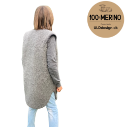 "Lange Lise" Mrkegr lang ULD vest med lynls og lommer 